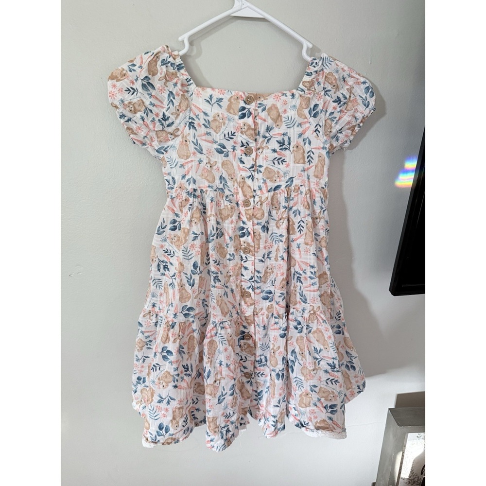 Spring Easter Girls Dress Size 6 Garden Bunny‎ Rabbit Print Tiered Ruffle Layers